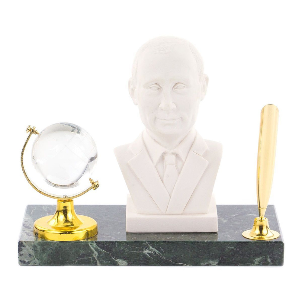 Подставка под ручку "Бюст Путина" змеевик мрамолит / держатель для ручки  #1
