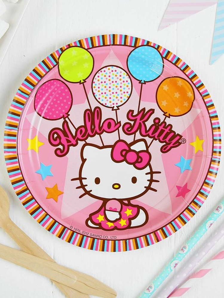 Одноразовые тарелки в стиле Hello Kitty 17 см - 8 шт #1