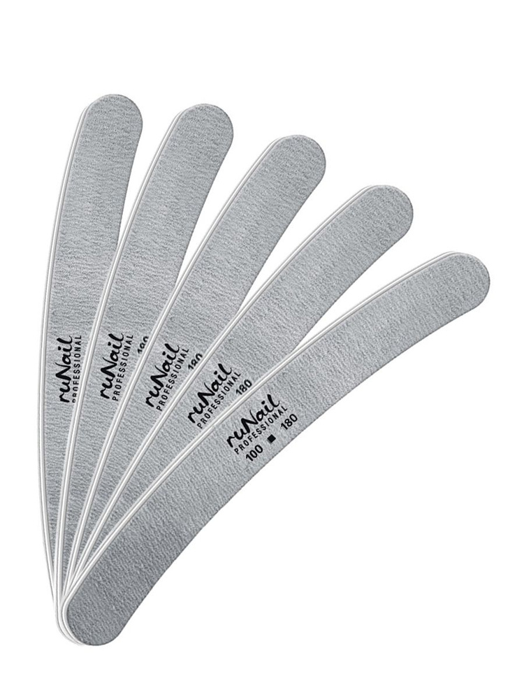 RuNail, набор пилок для ногтей бумеранг (серые, 100/180), 5 шт #1