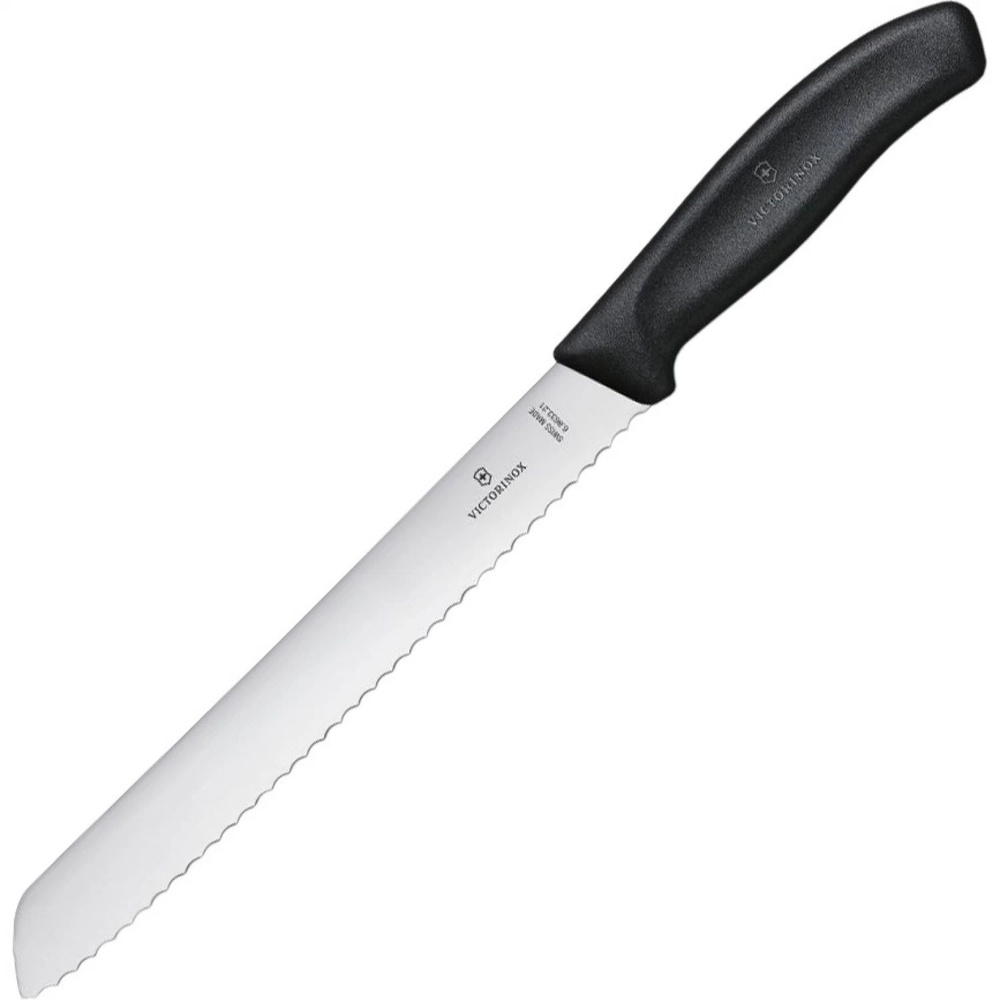 Нож кухонный Victorinox для хлеба, лезвие 21 см волнистое, черный, в блистере  #1