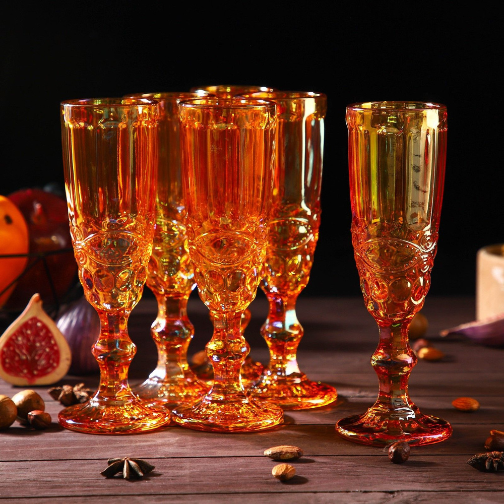 Набор бокалов для шампанского Magistro "Ла-Манш", 160 мл, 7х20 см, 6 шт, цвет янтарный. Уцененный товар #1