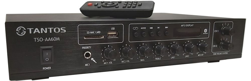 Tantos Компактный трансляционный усилитель TSo-AA60M 60 Вт, 2 зоны, 100В, USB, SD карта, FM-тюнер, Bluetooth, #1