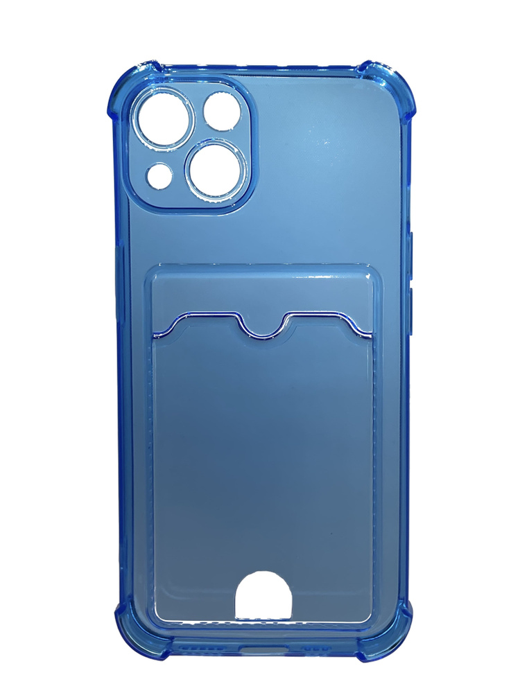 Силиконовый чехол синий-прозрачный / накладка с защитой камеры с карманом для iPhone 13 / Айфон 13 с #1