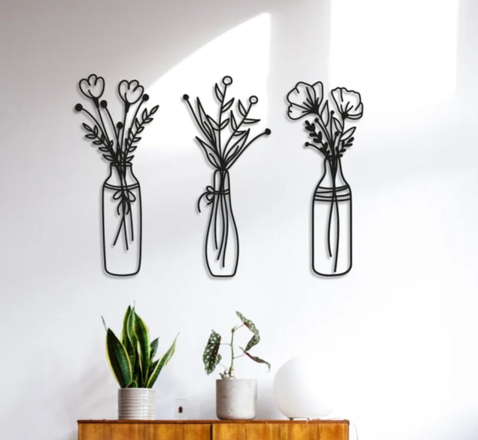 Панно 60х40 см "Мини вазочки" декоративное настенное чёрное, декор на стену, картина  #1