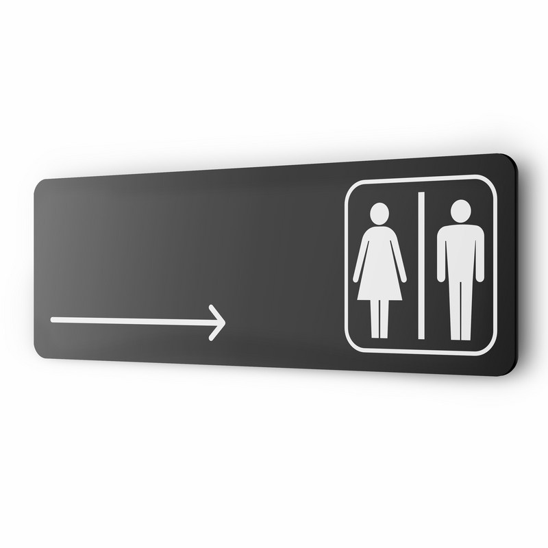 Табличка Туалет направо, для офиса, кафе, ресторана, 30 х 10 см, черная, Айдентика Технолоджи  #1
