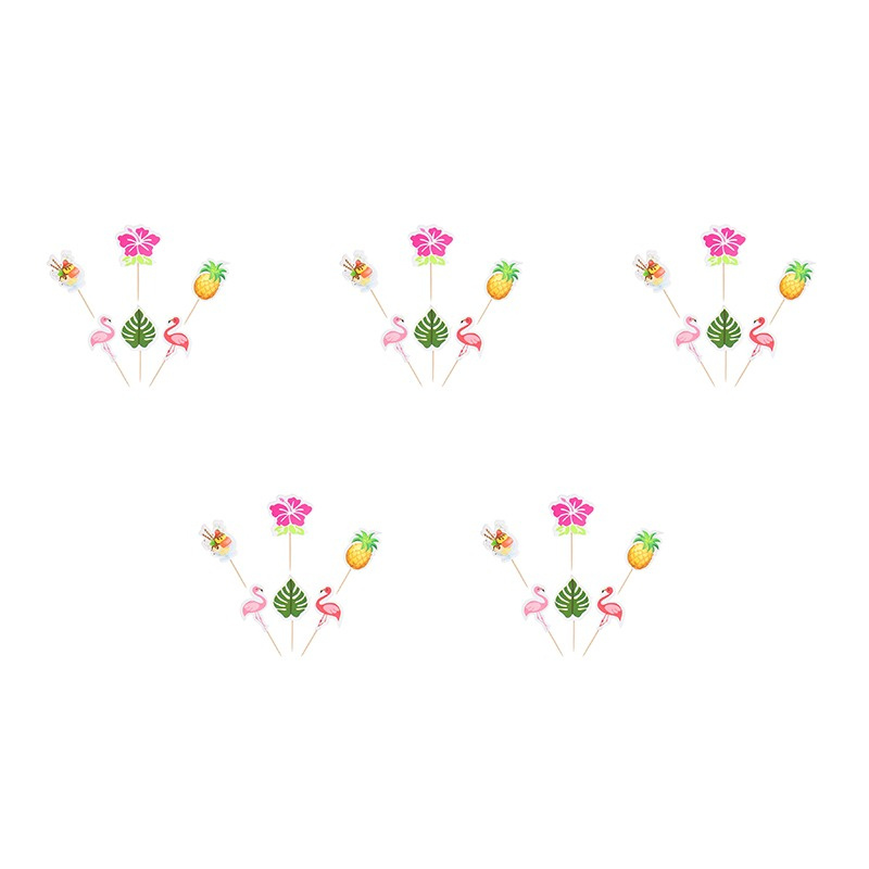Шпажки пики Гавайские для канапе "Фламинго тропики" топпер ананас коктейль цветок (5 набора по 24 шт.) #1