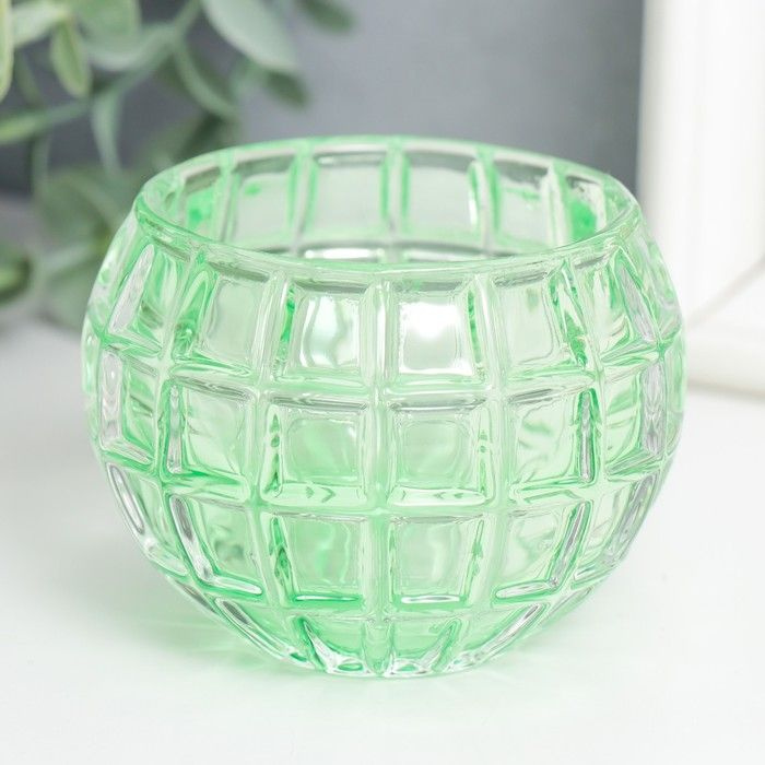 Подсвечник стекло, Бочонок, d-4,5 см зелёный 7,5х7,5х6 см #1