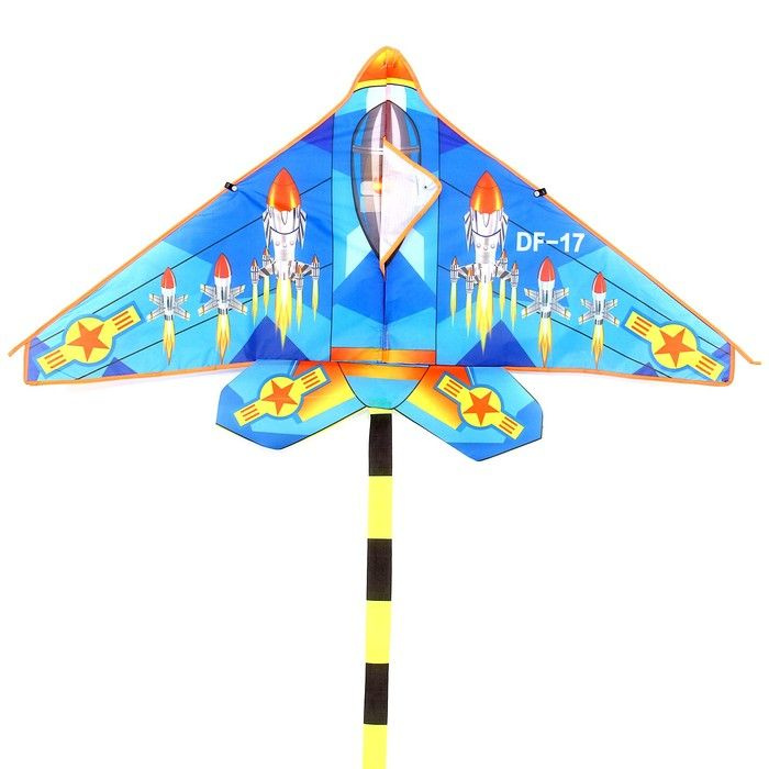 Воздушный змей Самолёт с леской, цвет синий #1
