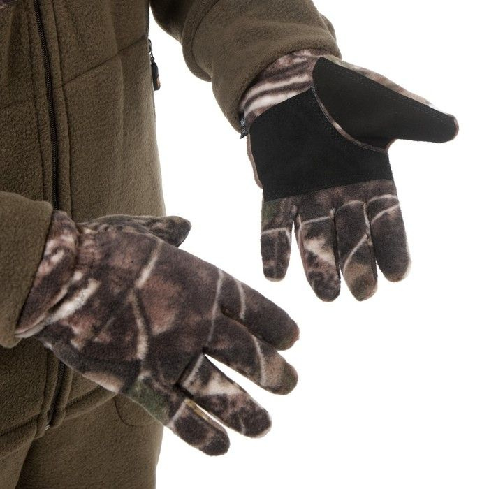 Перчатки флисовые "Охотник" с кожаными накладками, флис, темный лес, размер. 26  #1