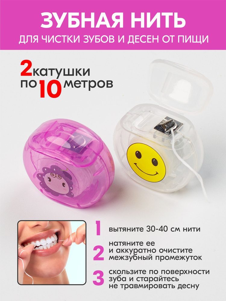 Зубная нить для чистки зубов и десен от пищи 2шт по 10м, помогает от кариеса, удаляет зубной налет, освежающая #1