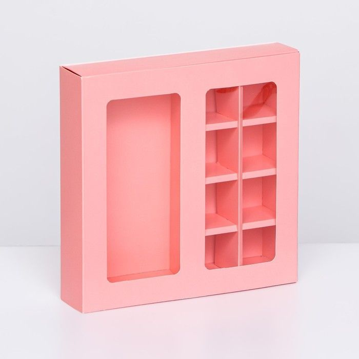Коробка под 8 конфет + шоколад, с окном, розовая, 17,7 х 17,7 х 3,8 см  #1