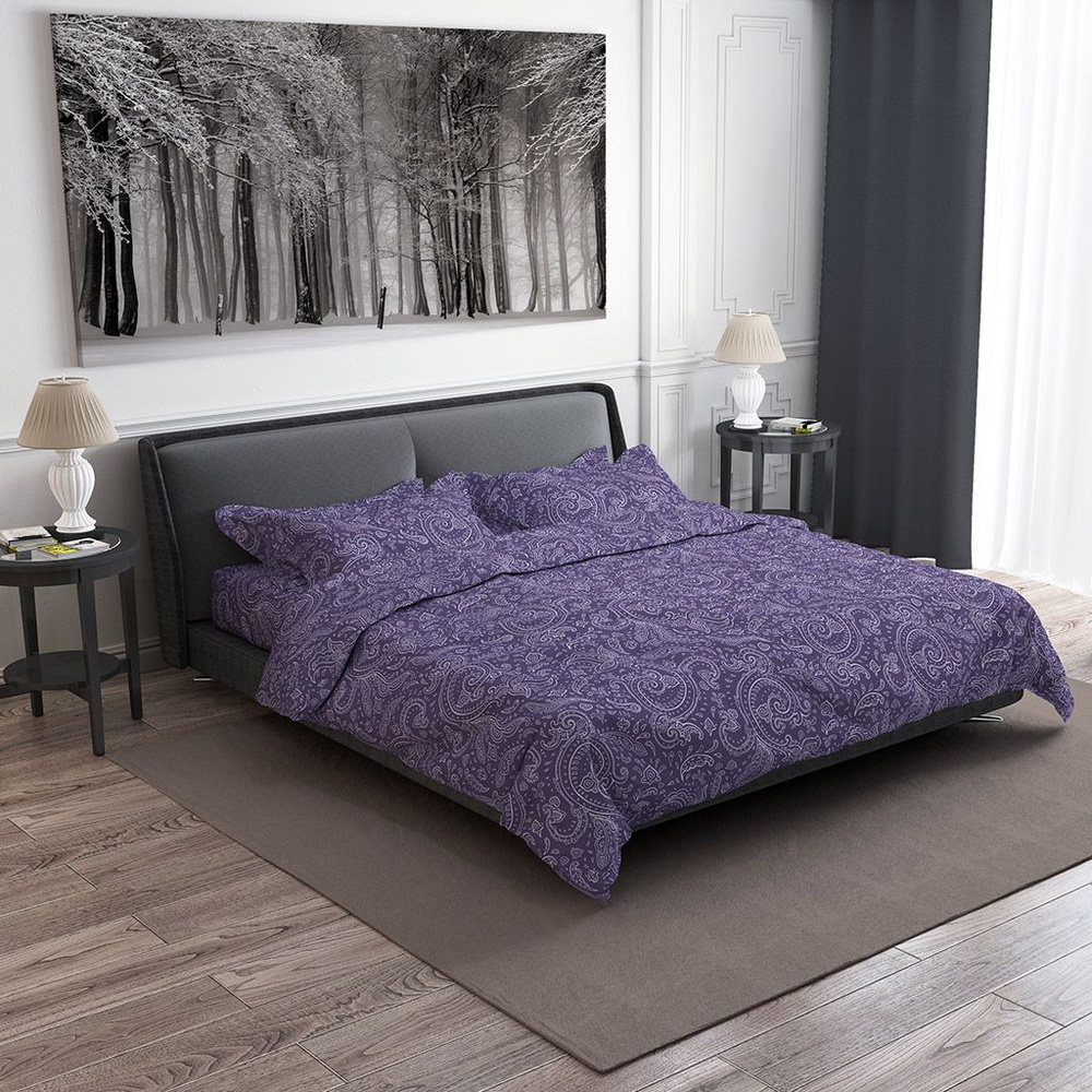 Постельное белье комплект 1,5 спальный Турецкие огурцы фиолетовый 3 предмета  #1