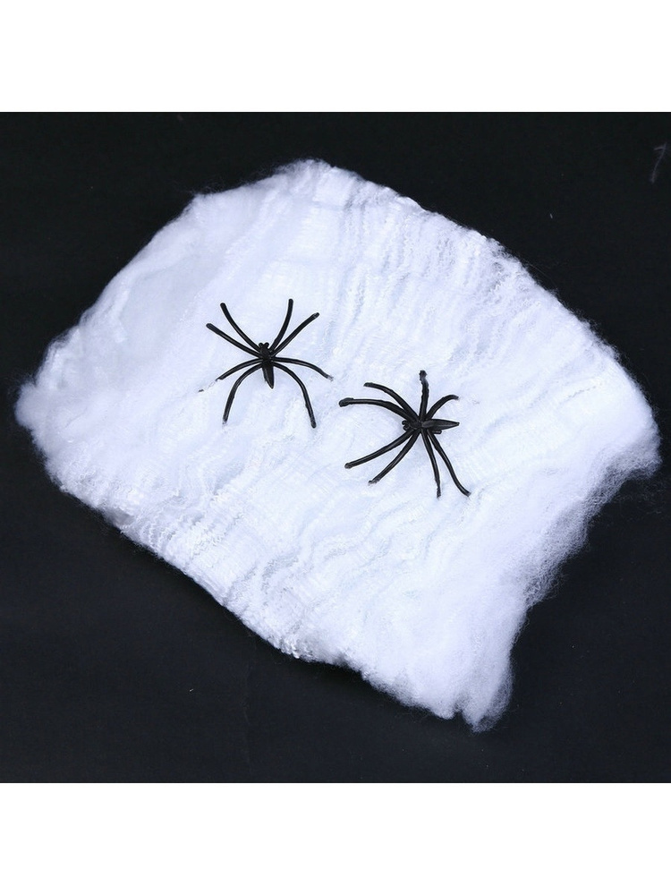 Паутина Хэллоуин белая с 2 пауками / Halloween украшения, декорация  #1