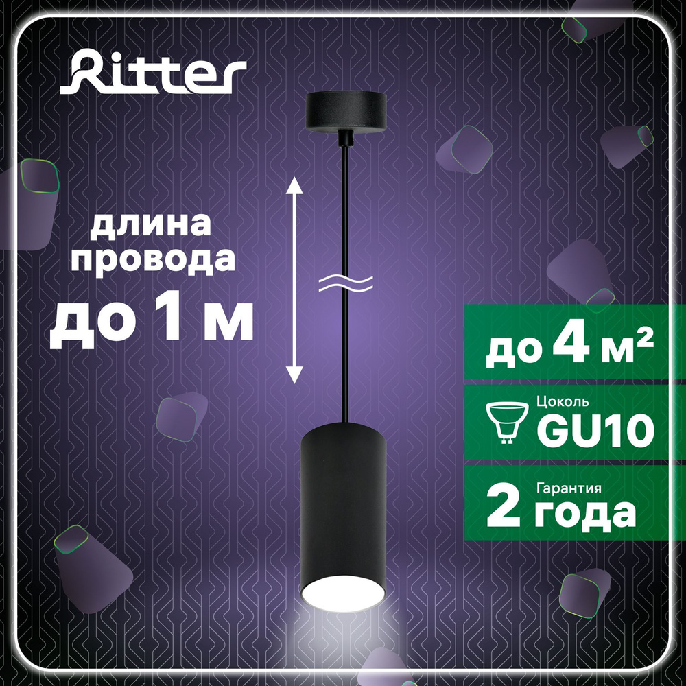 Светильник подвесной (спот) Ritter Arton, 1 лампа, цоколь GU10, до 40Вт, накладной, цвет черный, 59981 #1