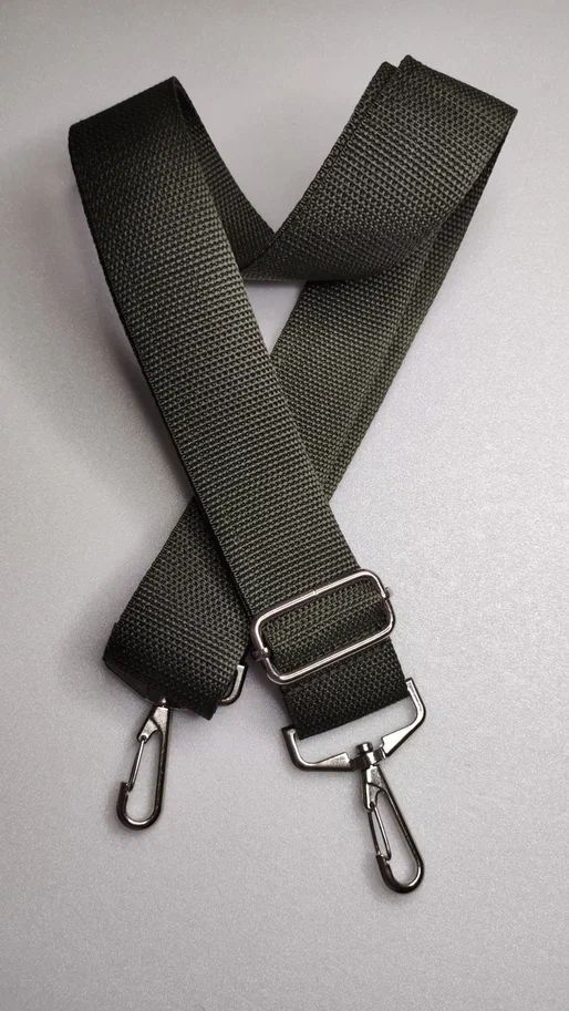 Ремень для сумки плечевой текстильный 40 мм с серебристыми карабинами (хаки)  #1