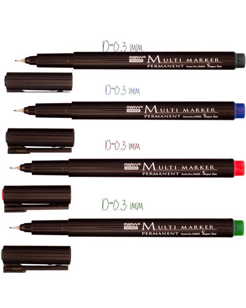 Набор 4 шт Маркер перманентный тонкий 0.3 мм Marvy Multi Marker для любых поверхностей 4 ЦВЕТА  #1