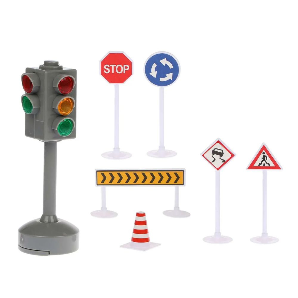 Развивающий игровой набор Светофор игрушечный 14 х 4.5 х 4.5 см и дорожные знаки для детей 10 см, свет, #1
