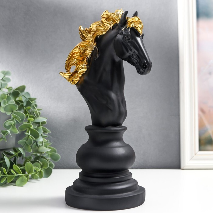 Сувенир полистоун "Шахматная фигура - Конь" чёрный с золотом МИКС 27х11,4х14,2 см  #1