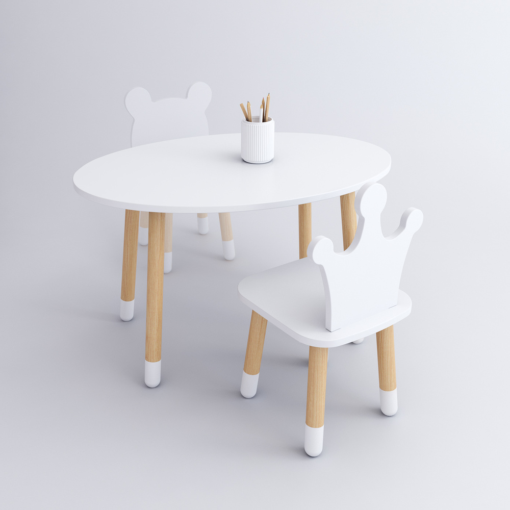 Комплект детской мебели DIMDOMkids, стол "Овал" белый + стул "Корона" белый  #1
