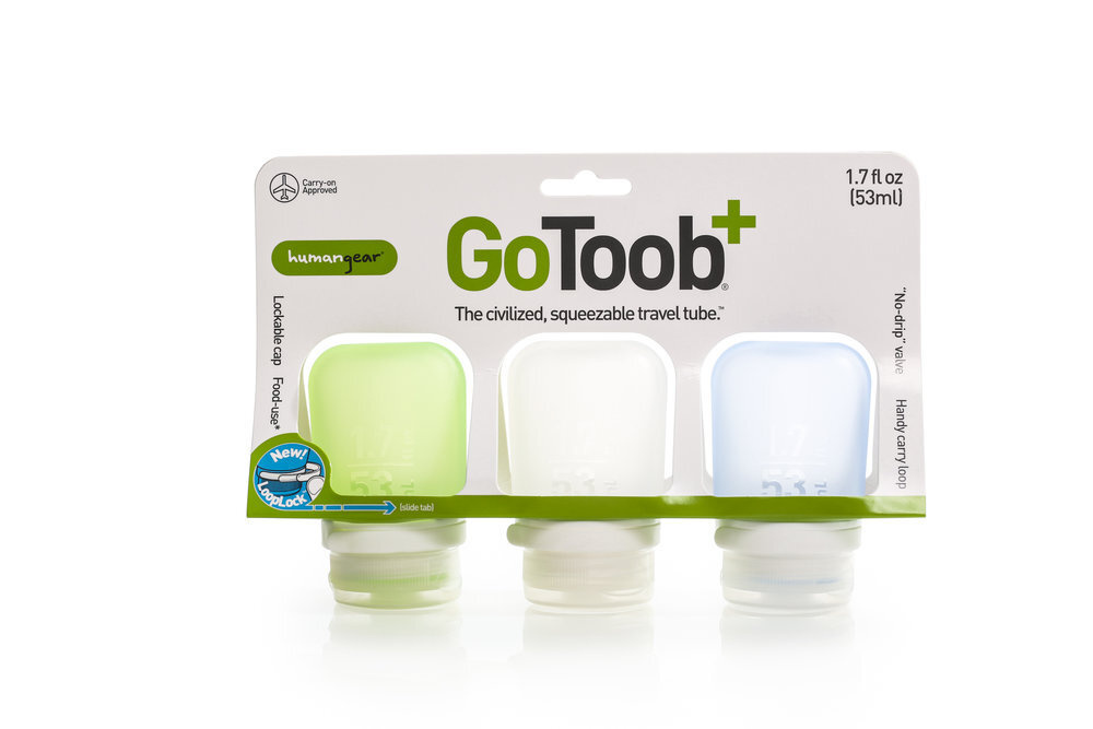 Набор силиконовых бутылочек GoToob+, упак. 3 шт., разм. S (53 мл) - Прозрачный/Зелёный/Голубой  #1