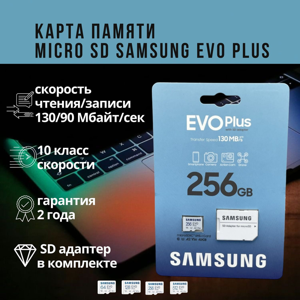 Карта памяти Micro SD Samsung EVO Plus 256 ГБ class 10 #1
