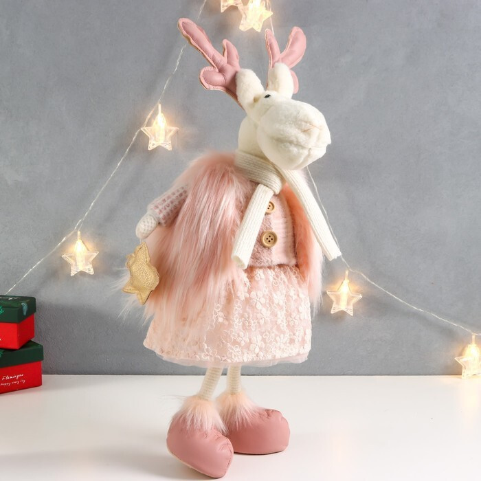 Кукла интерьерная 'Олениха в розовом наряде со звёздочкой' 26х19х52 см  #1