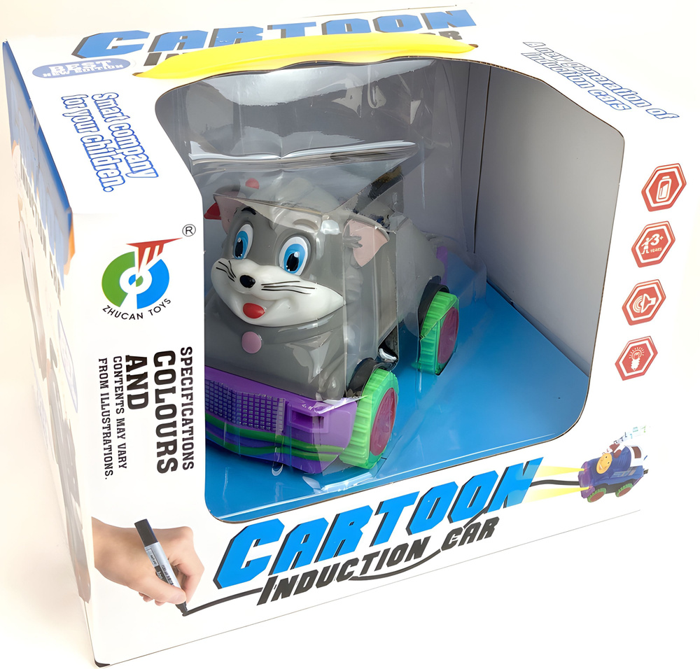 Детская индуктивная музыкальная игрушка машинка-котик Induction Car, двигается по нарисованной линии, #1