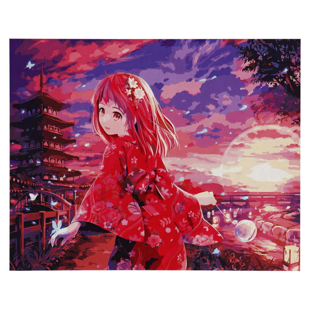 Картина по номерам 40*50 см, холст, на подрамнике Аниме Восточный закат Рыжий кот ХК-1270  #1