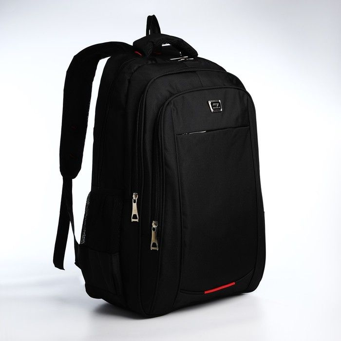 Рюкзак молодёжный из текстиля, 2 отдела на молнии, 4 кармана, цвет чёрный/красный  #1