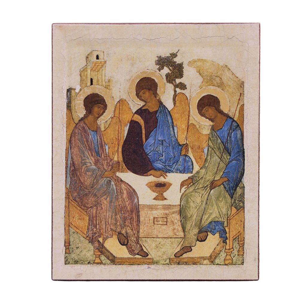 Икона Троица 12х9,5 Т-01 прямая печать по левкасу,золочение  #1