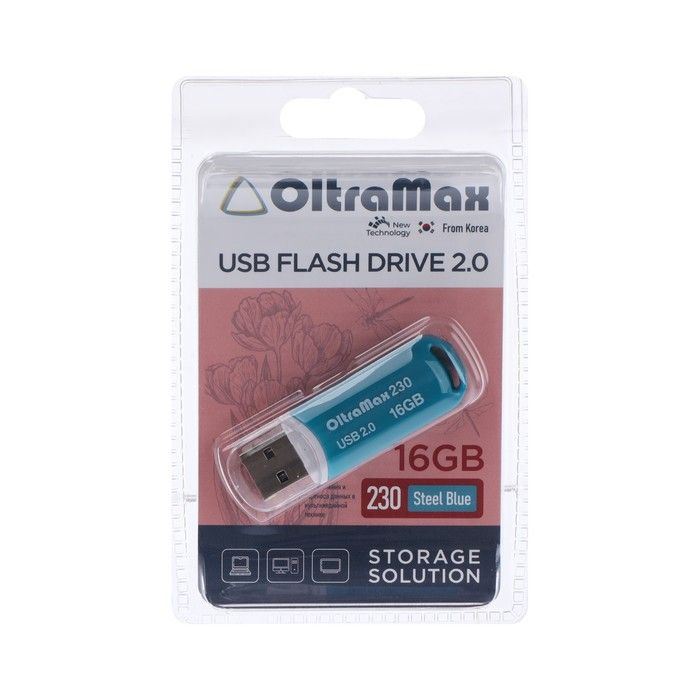 Флешка OltraMax 230, 16 Гб, USB2.0, чт до 15 Мб/с, зап до 8 Мб/с, синяя #1