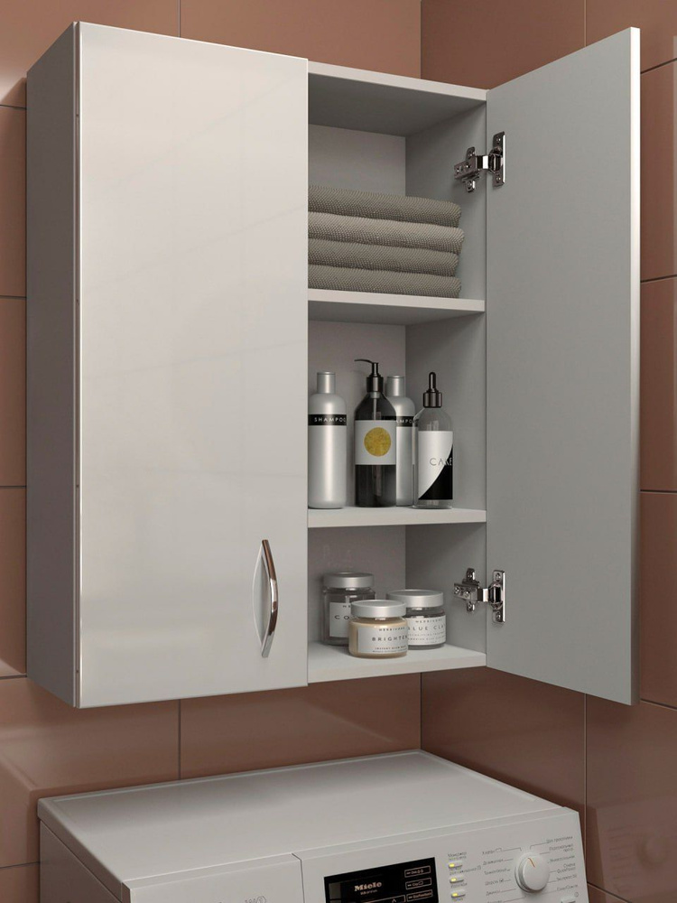 Шкаф для ванной 60х30х76 МДФ белый глянец / навесной / полка для ванной / шкаф для ванной комнаты / подвесной #1