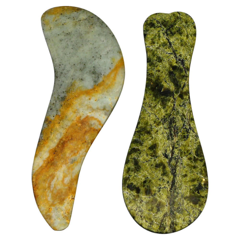 Массажный набор скребков гуаша из из натуральных камней змеевик и офиокальцит  #1