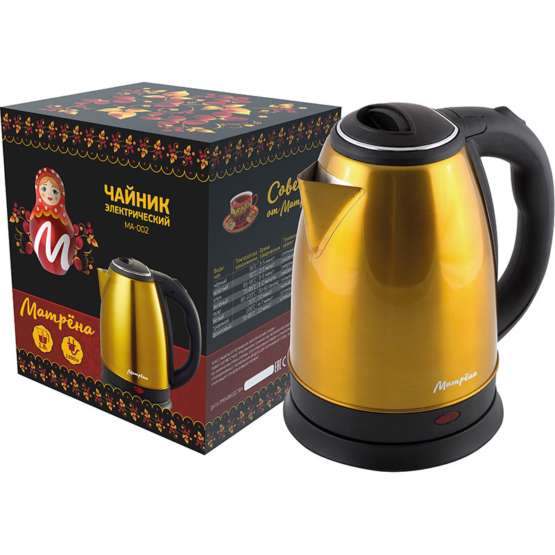 Чайник МАТРЁНА MA-002 электрический (1,8 л) стальной желтый (005407)  #1