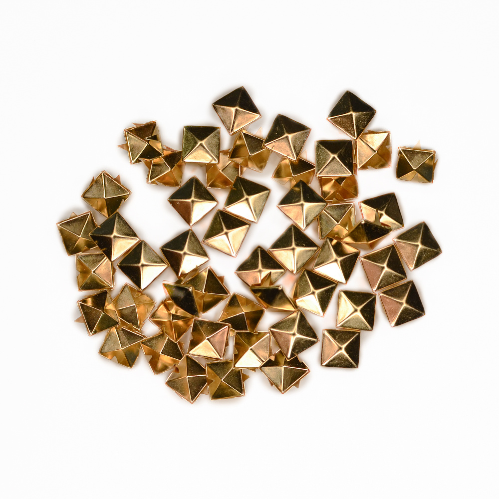 Хольнитен квадратный на прокол (заклепка) "Пирамида", 11х11 мм, 4 крепления, набор 50 шт, цвет: золотистый #1