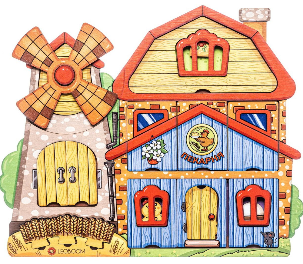 Деревянный сюжетный пазл "Пекарня",30 элементов,2 уровня,игра для малышей, кукольный домик  #1