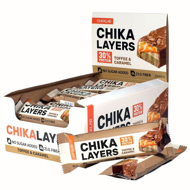 Chikalab протеиновый батончик Chika Layers - набор 20 шт по 60 грамм, соленая карамель и арахис  #1