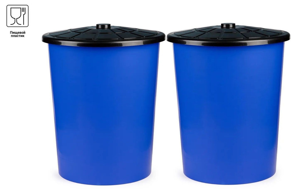 2 Бака для воды универсальных с крышкой 100л синий (комплект из 2-х штук), пищевой пластик, Альтернатива #1