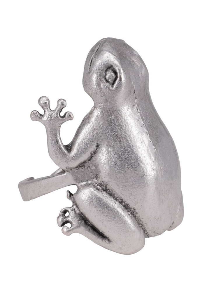 Кольцо бижутерное Лягушка (Безразмерное, Бижутерный сплав, Серебристый) 55001  #1