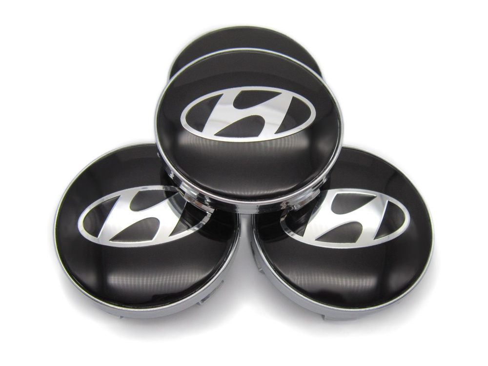 Колпачки заглушки на литые диски Хендай черные 60/56 мм, 2 колпачка  #1