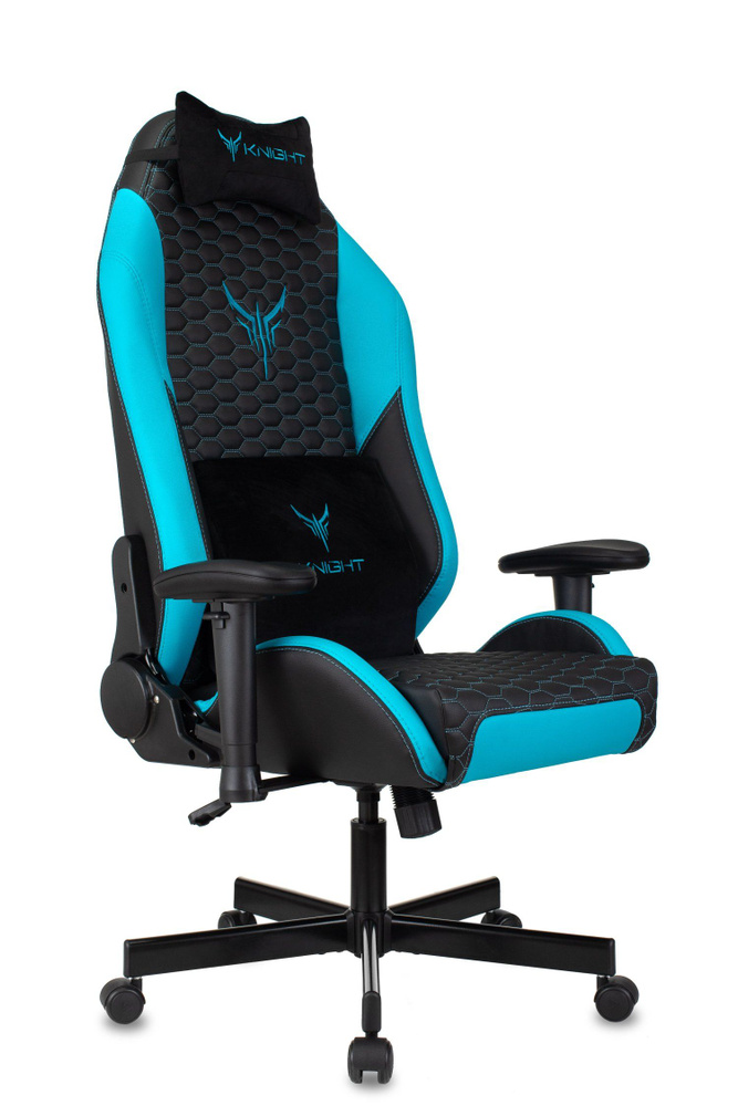 KNIGHT Игровое компьютерное кресло Кресло игровое KNIGHT NEON LBLUE, черный/голубой  #1