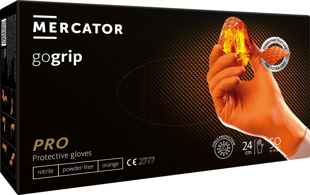 Перчатки особо прочные нитриловые размер XXL, Меркатор/Mercator GoGrip, защитные оранжевые, 25 пар/50 #1