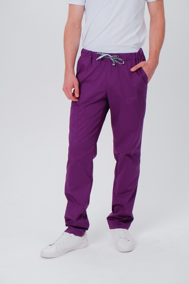 Брюки медицинские мужские фиолетовые на завязках ДОКТОР СТИЛЬ Софт  #1