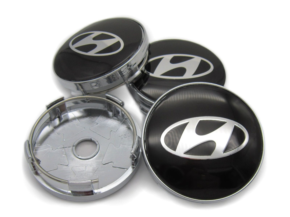 Колпачки заглушки на литые диски Хендай черные 60/56 мм, комплект 4 шт.  #1