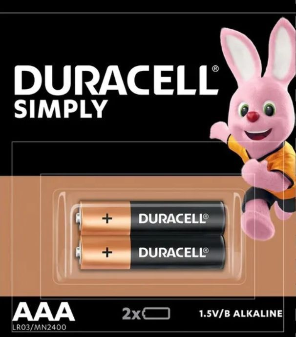 Батарейки 2 шт, DURACELL Simply, ААА (LR03, 24А), алкалиновые, мизинчиковые  #1