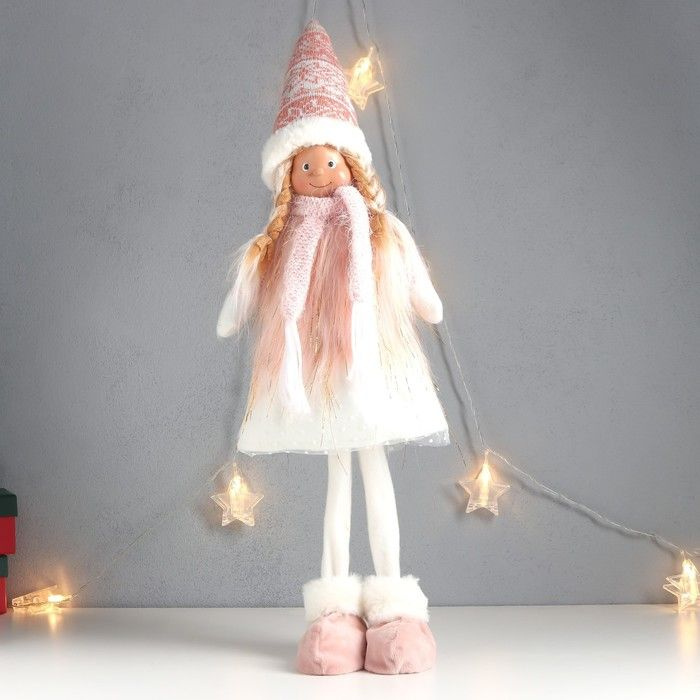 Кукла интерьерная 'Девочка с косами, в колпаке, бело-розовый наряд' 63х20х13 см  #1