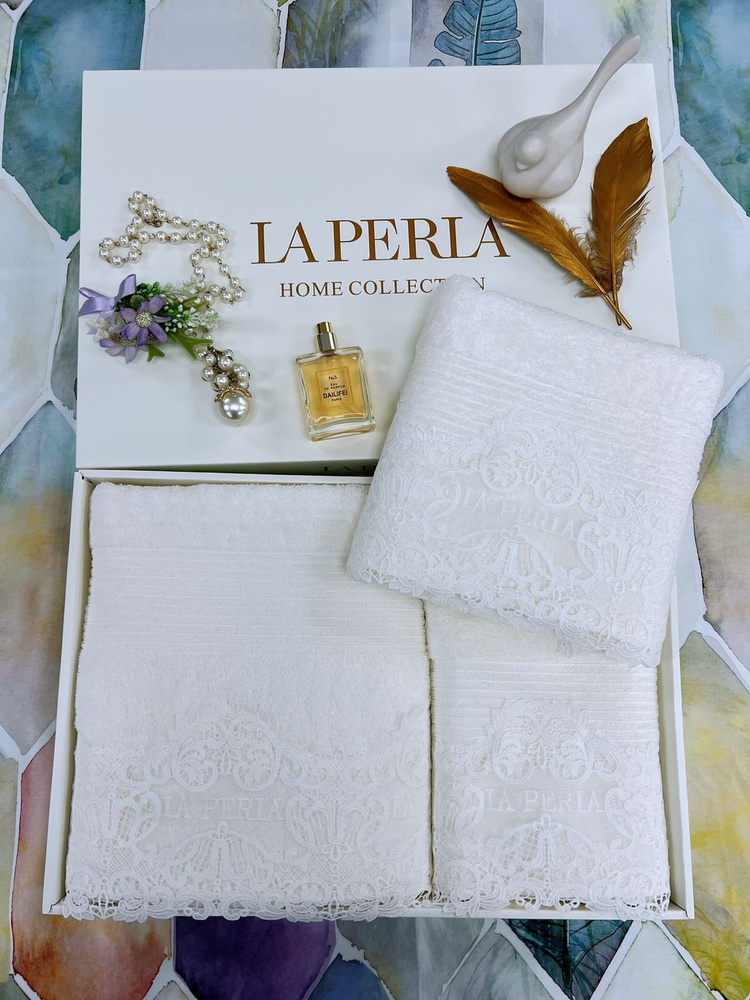 La Perla Набор полотенец для лица, рук или ног, Хлопок, Махровая ткань, 70x140 см, белый, 3 шт.  #1