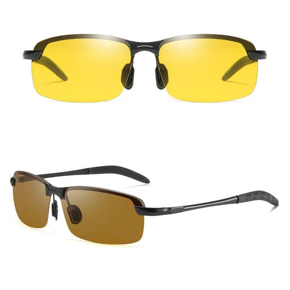 Фотохромные поляризованные солнцезащитные очки без оправы для дневного и ночного вождения - желтые  #1