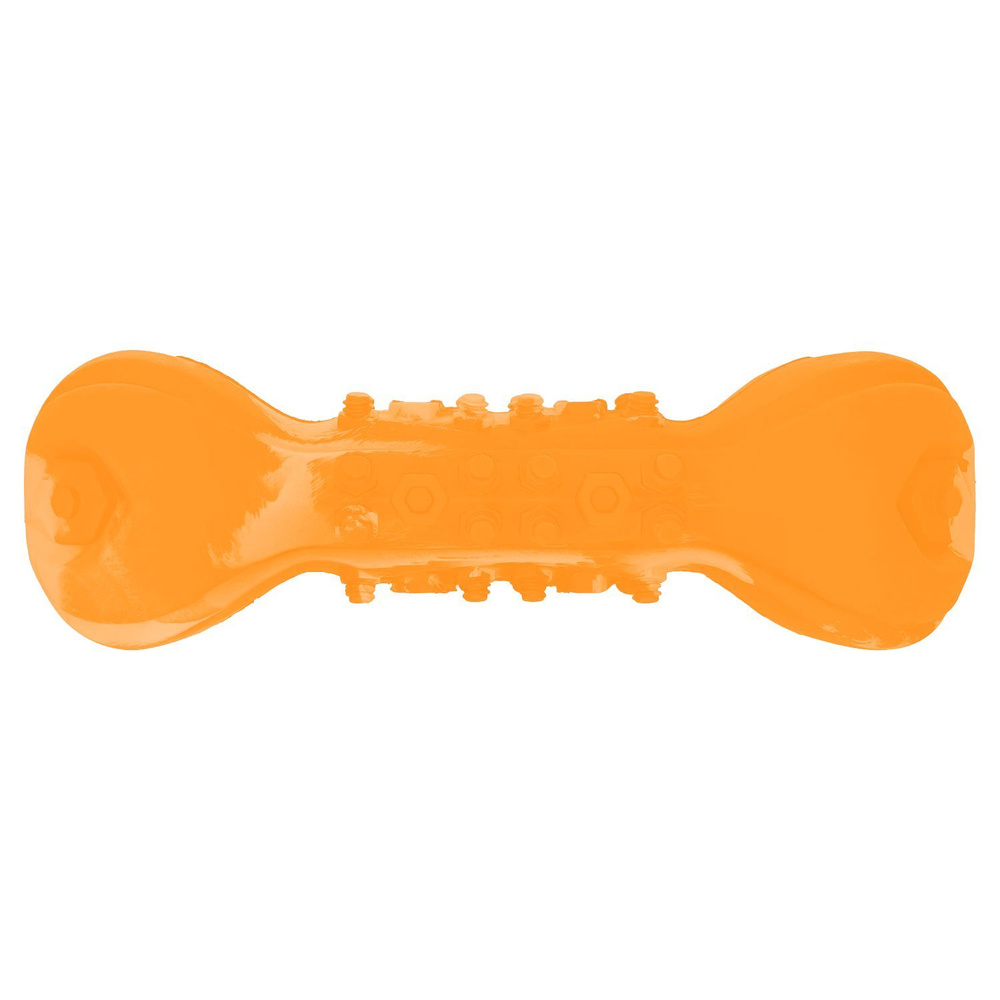 Игрушка Mr.Kranch для собак Гантель дентальная с пищалкой 22 см оранжевая с ароматом бекона  #1