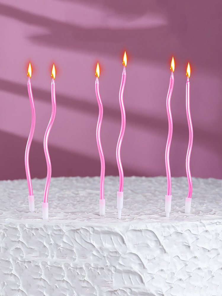 Свечи для торта парафиновые Страна Карнавалия Тонкие спирали, Серпантин, розовые, 11 см, набор 6 шт  #1